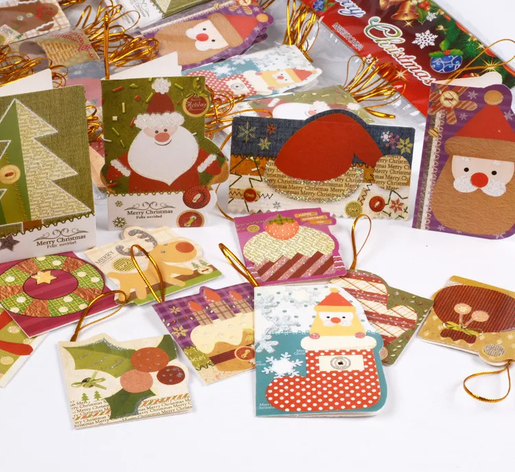 

160pcs/lot Santa Claus Mini Greeting Cards Message Card Christmas Holiday Blessing Card Christmas Tree Hanging Ornaments