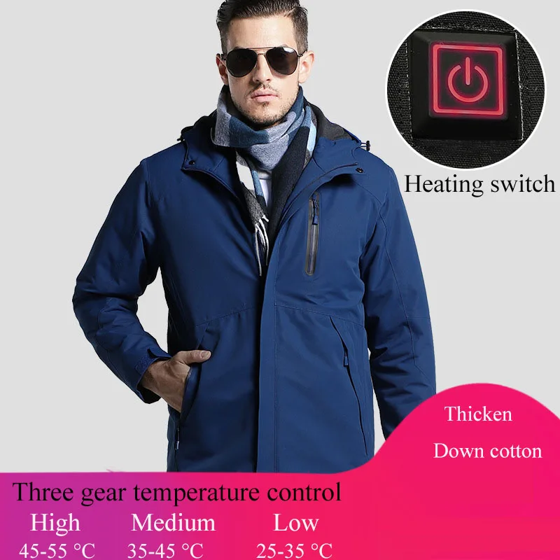 Men Navy blue Новое поступление, мужская, женская, USB Инфракрасная куртка с подогревом, для походов, походов, альпинизма, катания на лыжах и сноуборде, водонепроницаемые куртки - Цвет: Men Navy blue