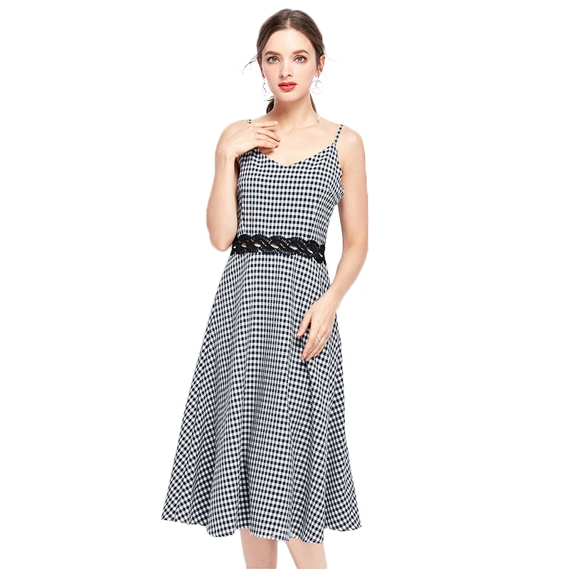 Vintage Ladies Elegant Slim Dress Summer Women Maxi Female High Wasit V Collar Sexy Street Wear Plaid Zipper Party Dresses | Женская