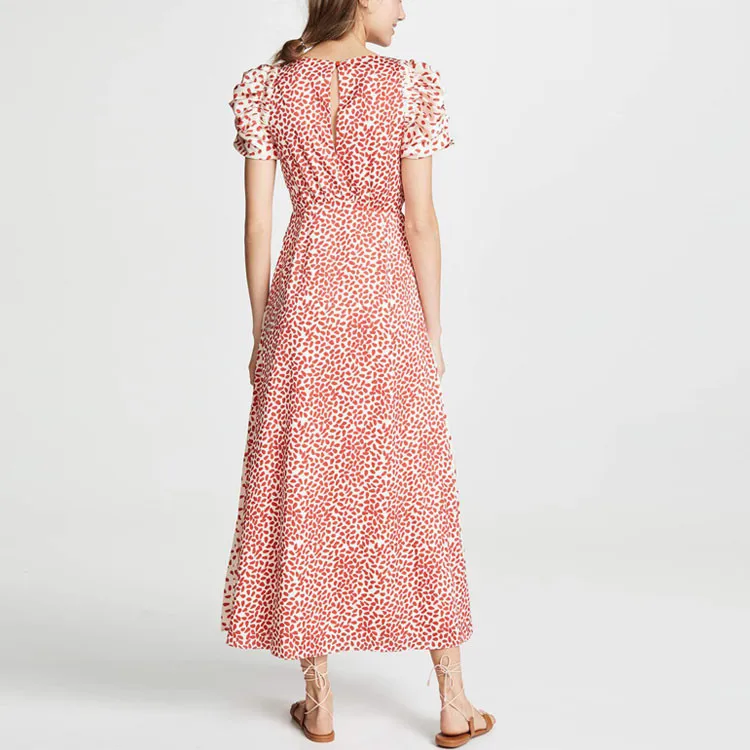 Женская одежда в винтажном стиле длинное платье горошек красный с v-образным