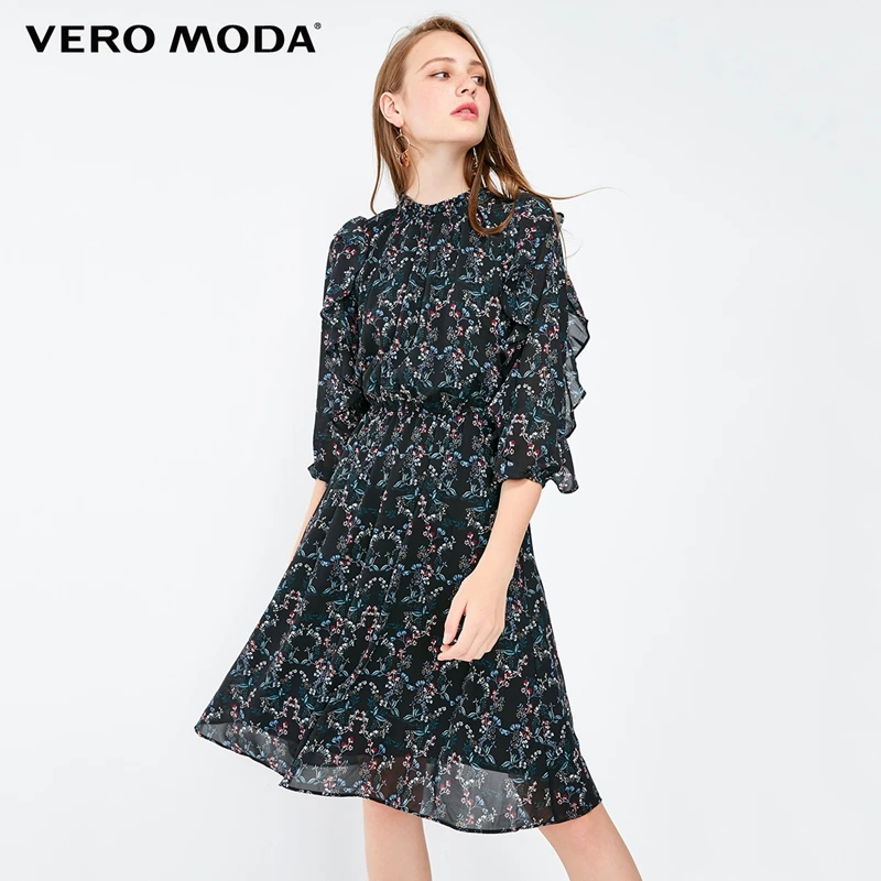 Vero Moda шифоновое платье с оборками и цветочным принтом с рукавами 3/4 | 31837C502
