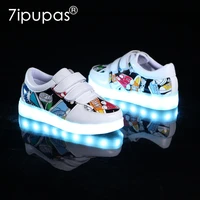 7ipupas new childrens luminous shoes usb charging shoes boy girls canvas pattern led shoes 7 colors outdoor glowing sneakers