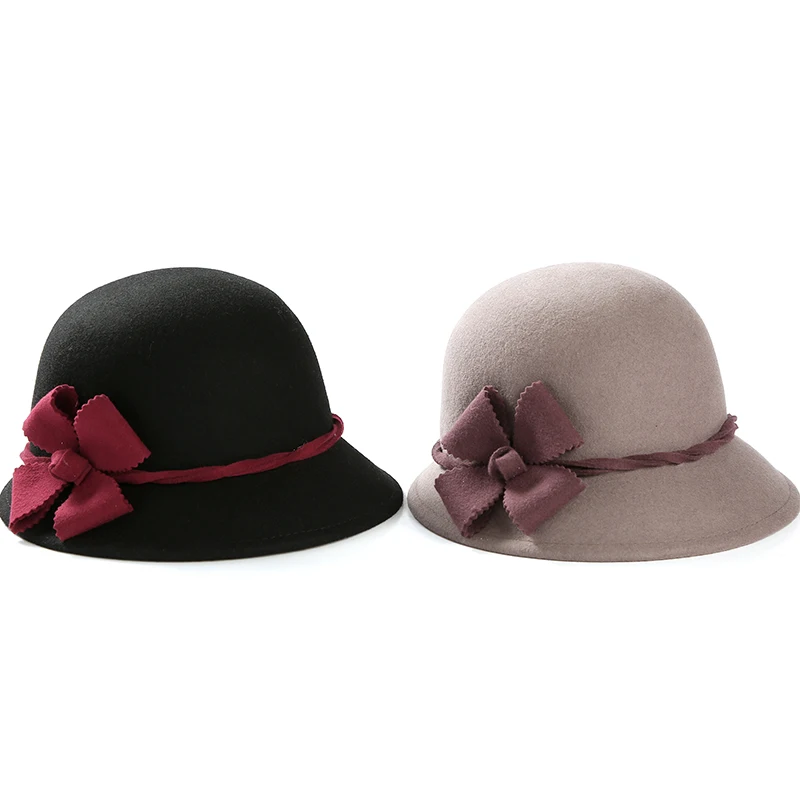 Модные Винтаж элегантная однотонная шерсть Цветочный Fedoras Шляпы для женщин