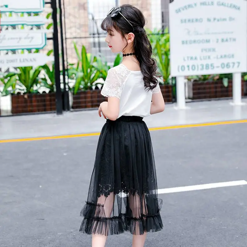 Детская Комплекты одежды 2021 летнее кружевное платье для девочек Топы + юбка в