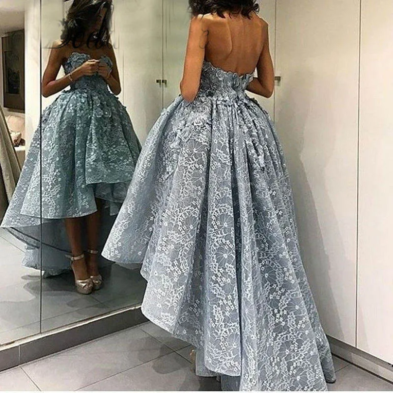 

Custom Made Off Shoulder Evening Gowns Vestidos Longo Backless 2018 Long Evening Gown Gray AppliqueFormal Dresses Lace