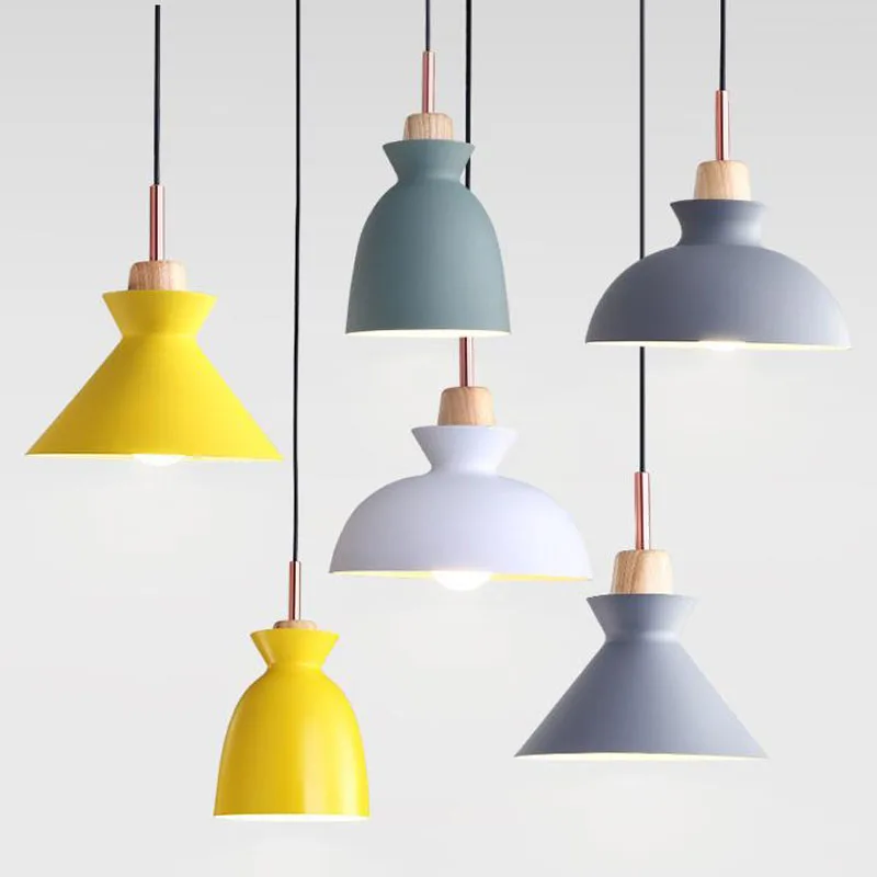 Скандинавские подвесные светильники Macaron из дуба и алюминия яркие деревянные