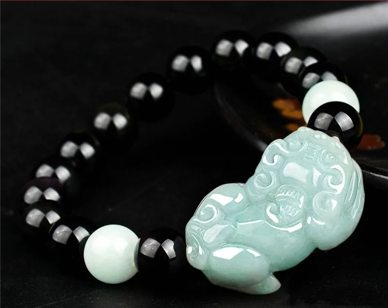 Браслет PIXIU с натуральным камнем Jadeite новый милый ручной работы красными/черными