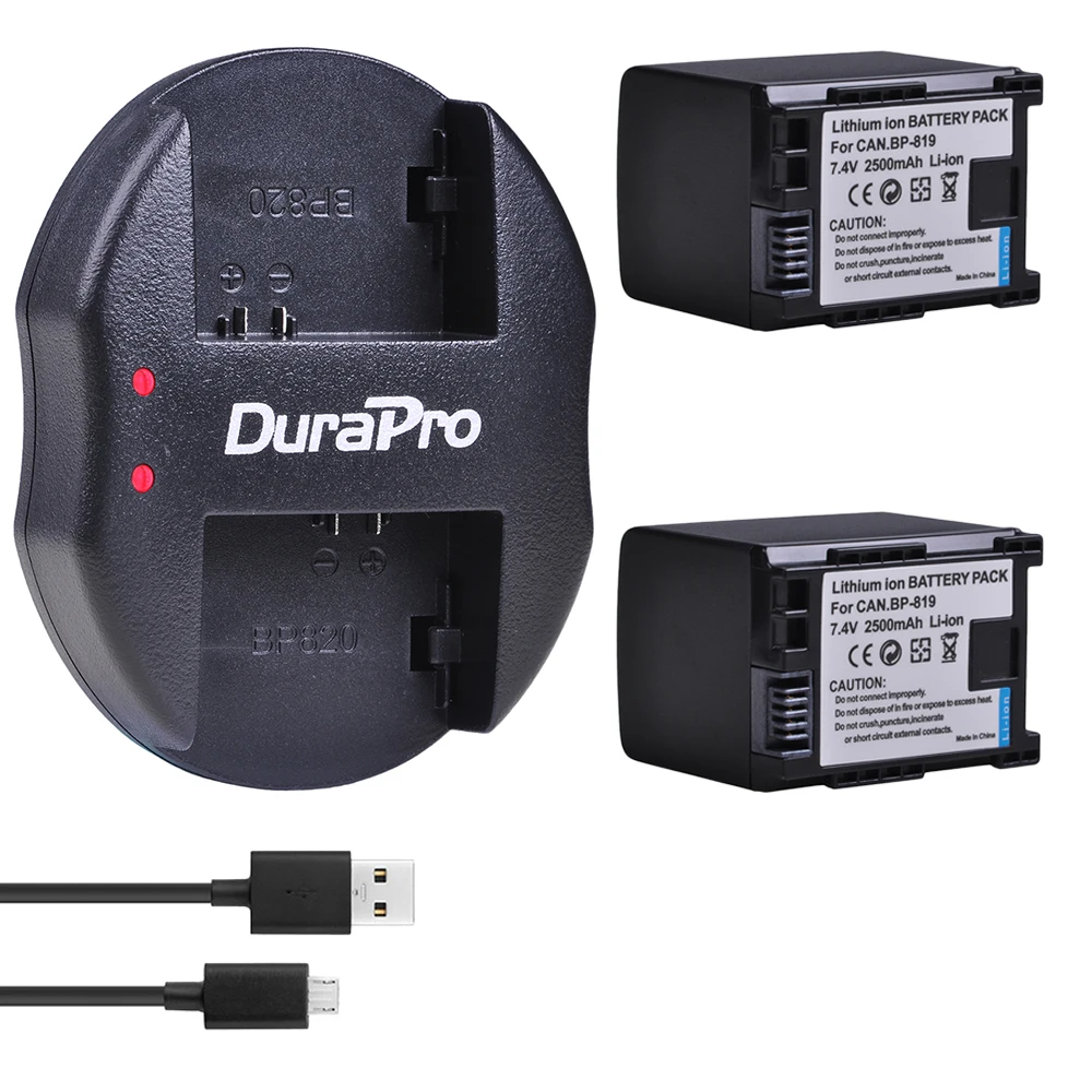 

2PC 2500mAH BP-818 BP 819 Camera Battery +Dual USB charger for Canon BP 827 809 819 820 HFS30 HFM41 HFM400 FS300 FS1 FS22 Camera