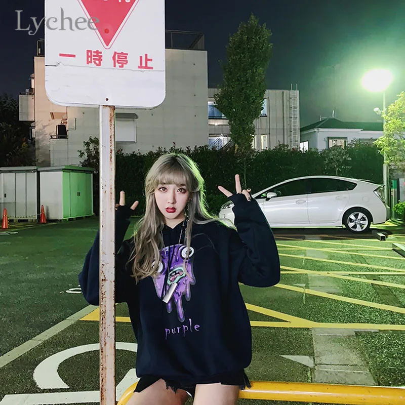 Женский флисовый Свитшот Lychee в стиле Харадзюку С Капюшоном и надписью виде