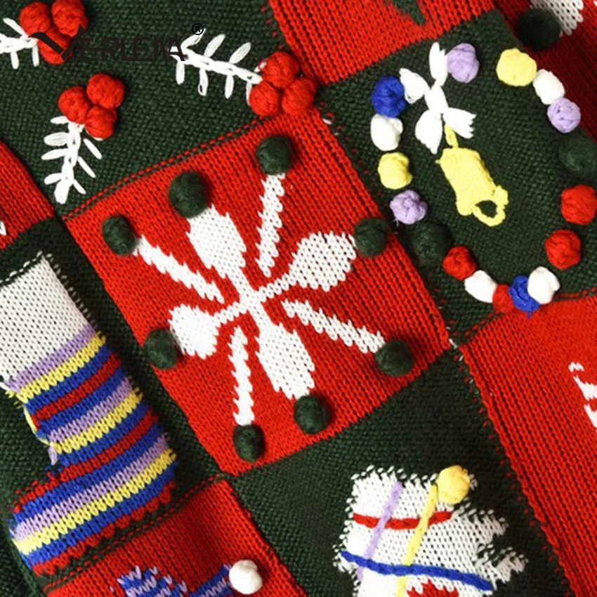 Christmas Tree Ball Snowflake Bell Holiday Sweater Women New Long Sleeve O-Neck Oversized Jumper Chic Pullover VERLENA | Женская одежда