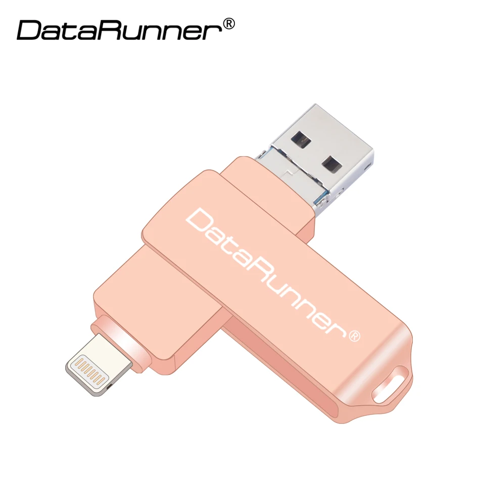 Розовый DataRunner USB флэш-накопитель портативный флэш-накопитель 32 Гб 64 Гб 128 usb-шнур 8 Гб 16 Гб Кле usb 3,0 Флешка для iPhone XS MAX/XR/X/8 Plus - Цвет: Розовый