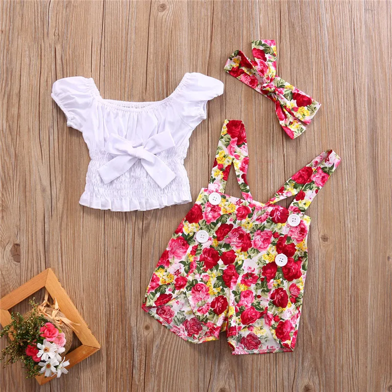 Коллекция 2017 года новые летние комплекты одежды для маленьких девочек Футболка