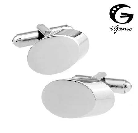 

iGame Men Gift Ellipse Cuff Links For Men Silver Color Engravable Oval Design Brass Material Free Shipping