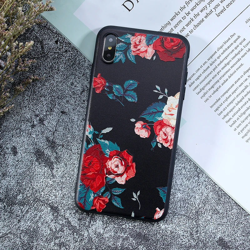 1pcs Case For iPhone XS 3D Relief Silicon Matte Floral Cases X XR Max 5S SE 7 8 6S Plus Luxury TPU Pattern Covers |