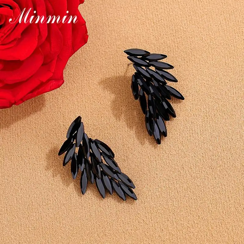 Minmin черные ангельские крылья хрустальные серьги гвоздики модные ювелирные