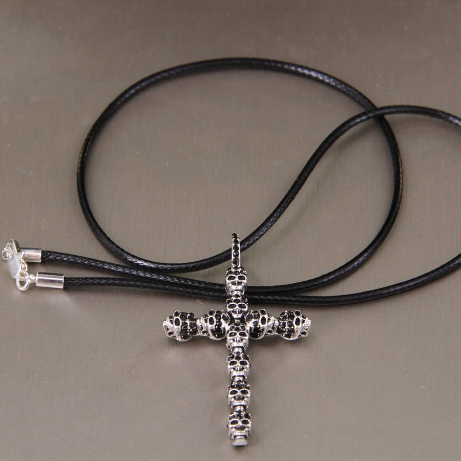 Hemiston Томас полный череп циркон крест кулон искусственный флок и искусственная