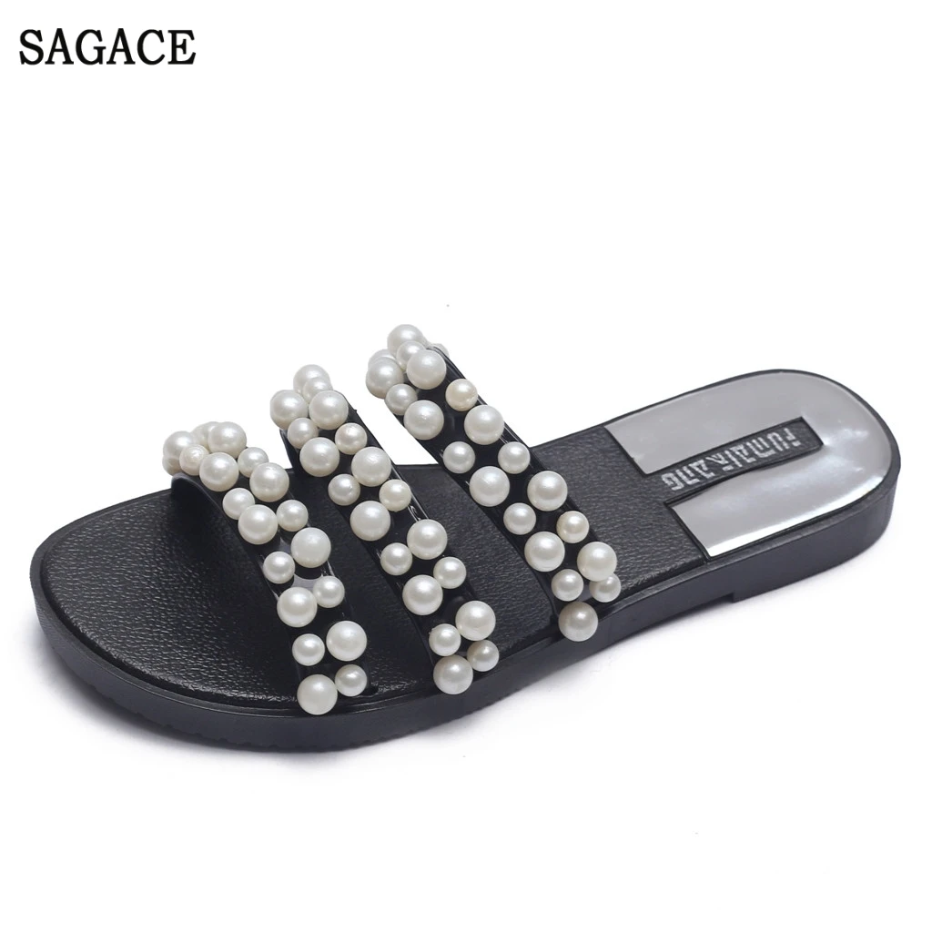 SAGACE женские модные пляжные сандалии из пвх на плоской подошве с жемчужинами