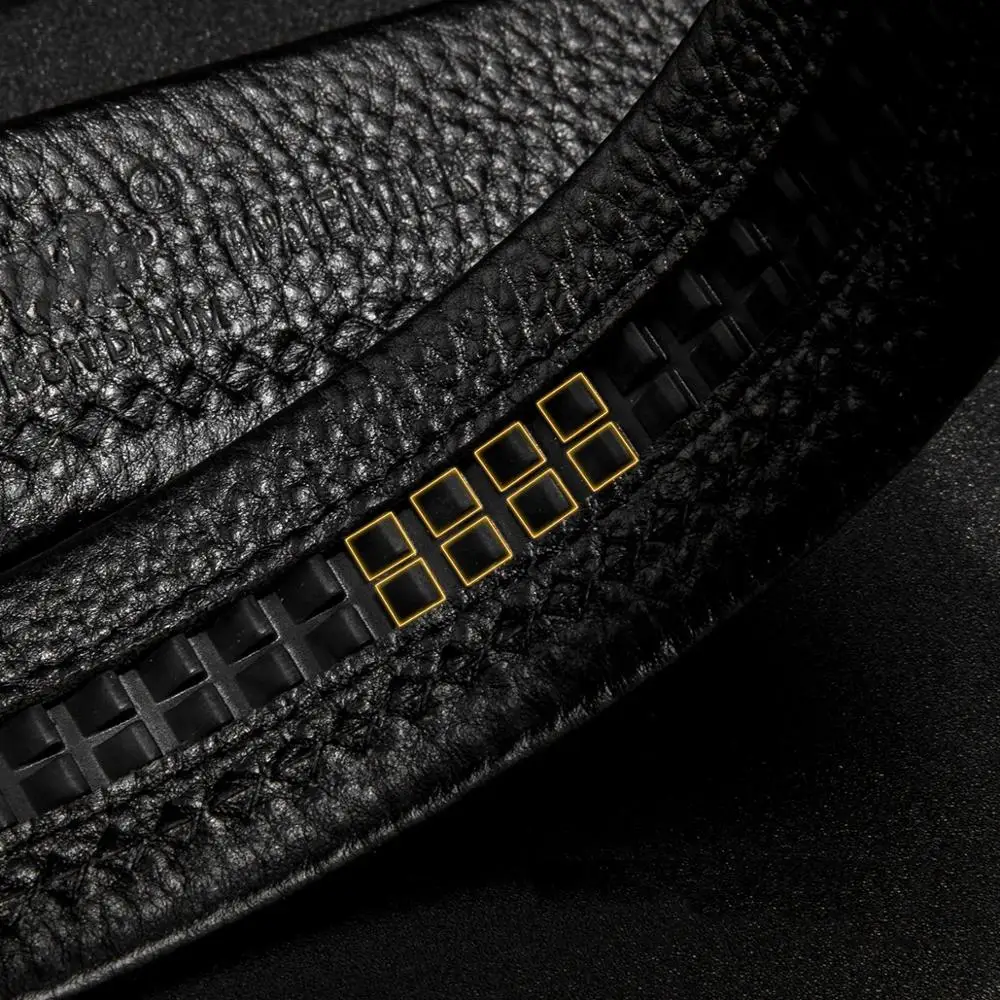 Мужской кожаный ремень BISON DENIM черный роскошный из натуральной кожи с