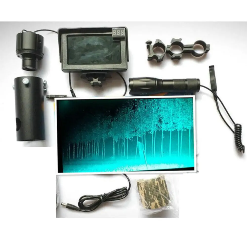 

Rifle Scope Add On DIY Day Night Vision Scope w blue LCD Monitor Mount IR Laser Torch for Tactical binocular Riflescope 100/200M