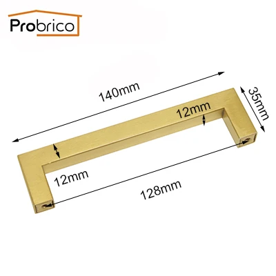Probrico 25 шт кухонный шкаф ручки и ручки золотой Латунный шкаф двери Шкаф Тянет 12 мм квадратный бар мебельная фурнитура - Цвет: Hole Spacing 128mm