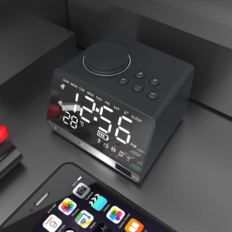 Bluetooth FM Радио Цифровой Будильник Электронный беспроводной Вызов светодиодный дисплей despertador бас динамик настольные часы современный стиль