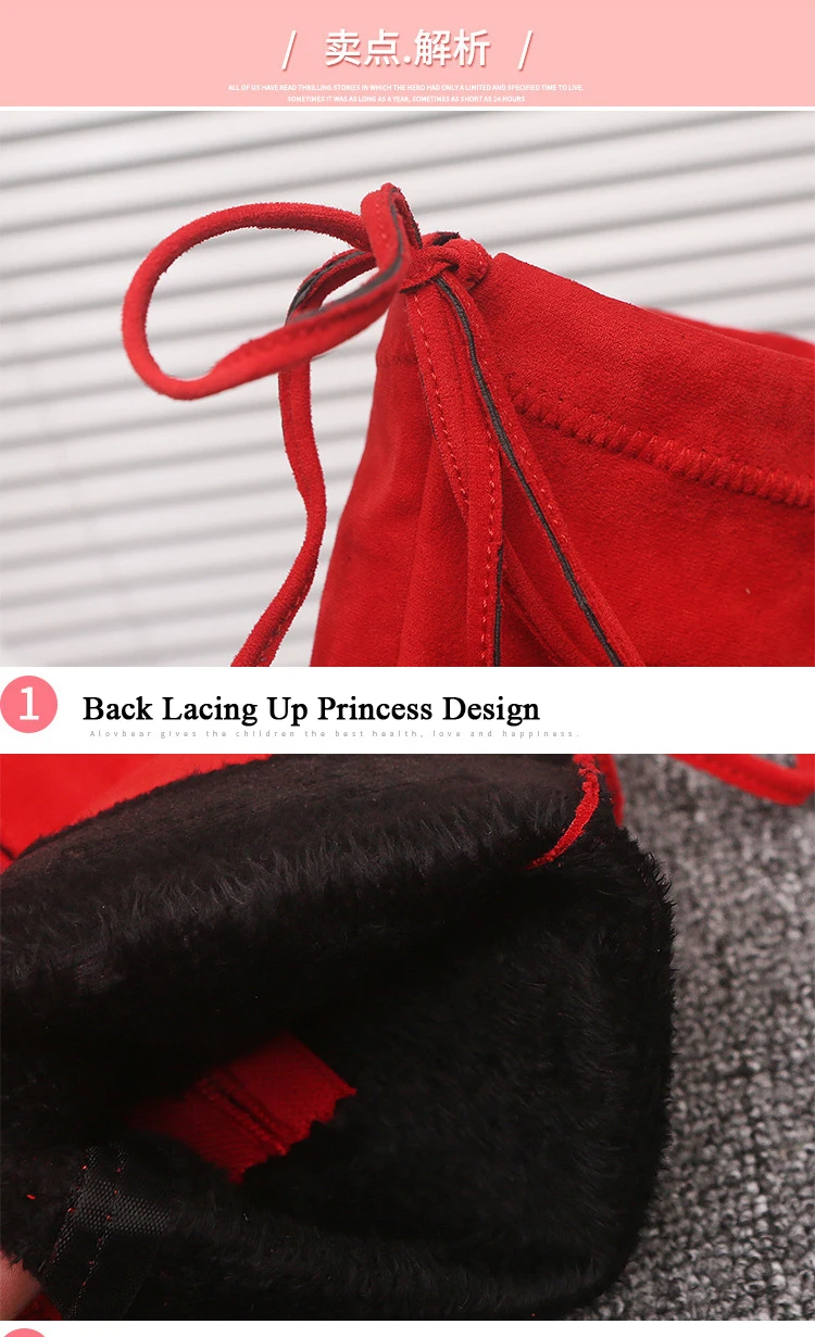 Winter Fashion Child Girls Snow Boots Warm Plush Shoes Nubuck Lether Princess Boots Girls High Long Boots Red Black Brown KS454