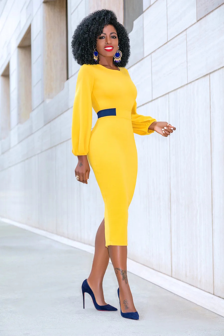 Patchwork Solid Midi Dress Women Elegant Long Sleeve O Neck Bodycon Slim Split Vintage Office Lady Vestidos | Женская одежда