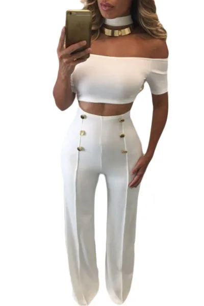 2017 Новая Мода 2 Шт. Белый Черный С Плеча Растениеводство Топ высокой Талией Кнопка