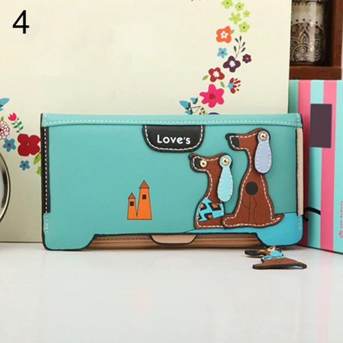 Light Blue Новинка, Женский Длинный кошелек из искусственной кожи с подвеской в виде собаки, двойной кошелек с застежкой молнией, держатель для карт, сумка, 9XYJ - Цвет: Light Blue