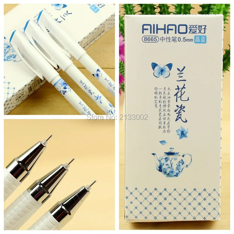 Винтажная гелевая ручка в китайском ретро стиле сине белая фарфоровая