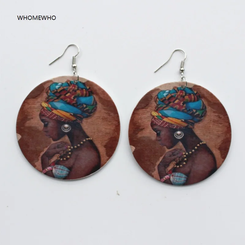 Лазерная резка необработанная деревянная печать африканские черные серьги