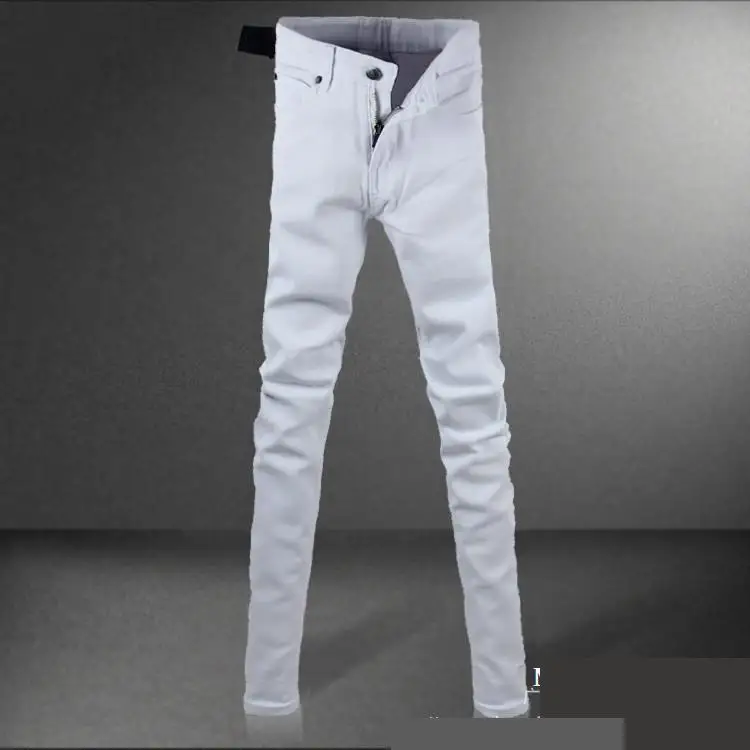 2017 Новая мода Мужская обтягивающие джинсы белый цвет Slim Fit Stretch Карандаш