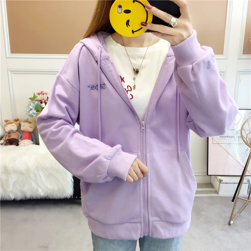 Женские толстовки Harajuku Ulzzang, милые женские пуловеры на молнии, корейский стиль, длинный рукав, с капюшоном, женские свитшоты