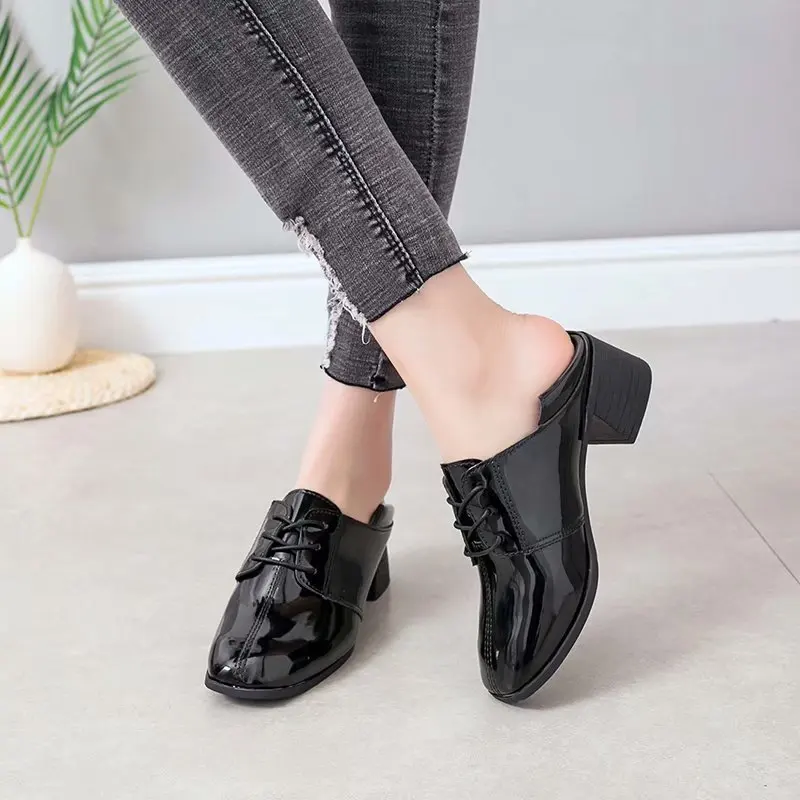 

Spring Autumn Women Shoes Lace Up Oxford Heels Vintage Shoes Chunky Heel Oxford Pumps Fashion Square Toe Basic Shoes Solid Color