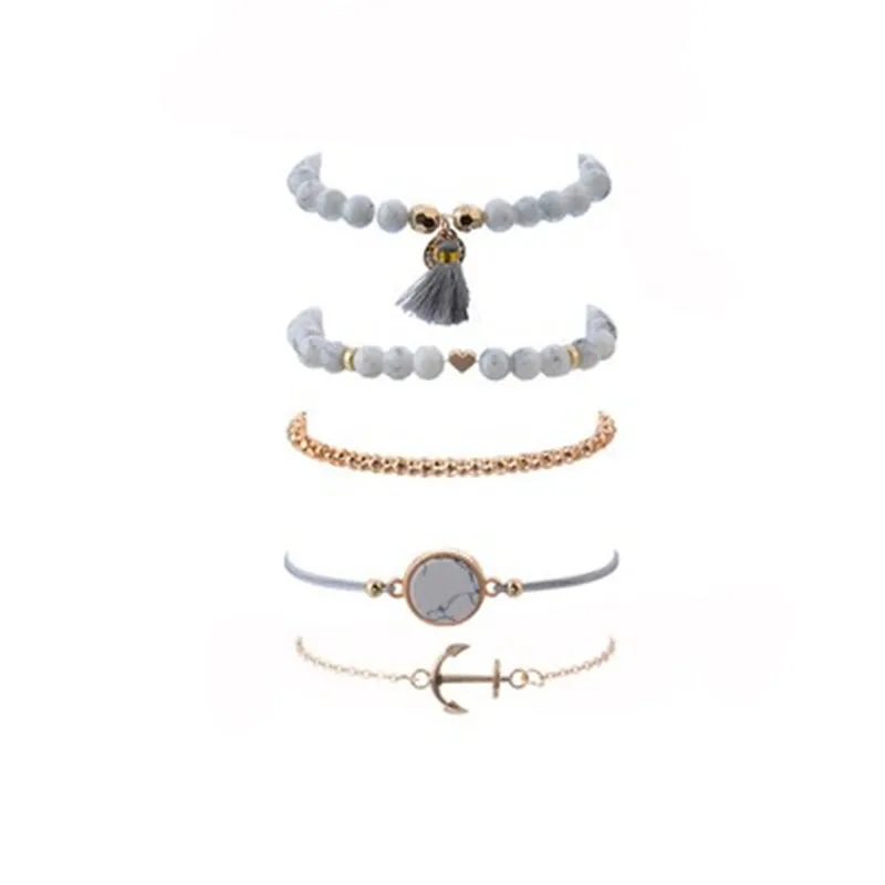 Комплект женских винтажных браслетов с подвесками многослойный богемный