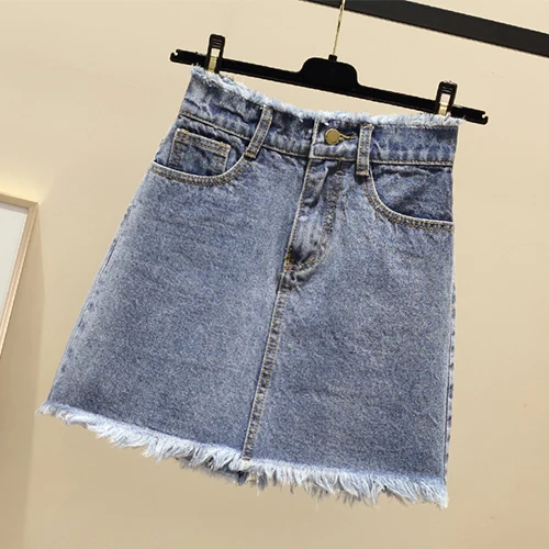light blue TIGENA размера плюс мини джинсовая юбка женская летняя корейская мода А-силуэт высокая Талия Джинсовая юбка женская черная белая юбка - Цвет: light blue