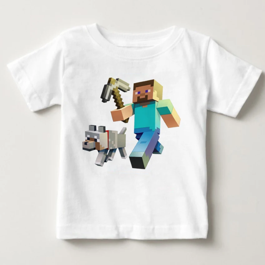 2018 новая одежда с коротким рукавом для мальчиков. девочки Minecraft Лето чистого