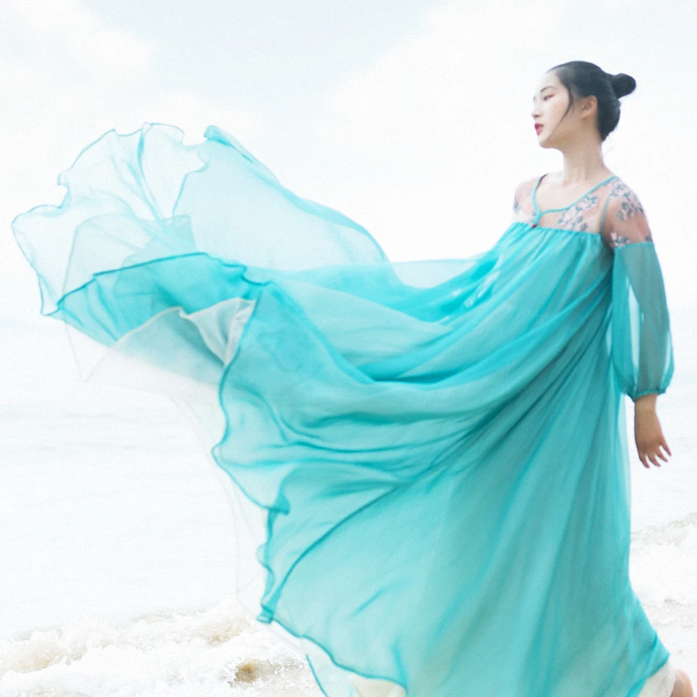 

IRINAW637 new arrival summer 2018 beach style lace patchwork a line chiffon long vintage dress women