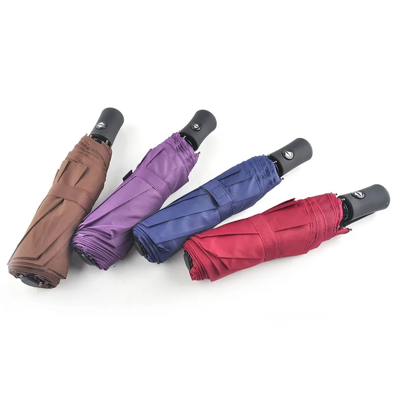 

2017 New Arrive Gentles Ladies Fully-Automatic Aluminium fiberglass strong Frame Three Folding compact big rain & sun umbrella