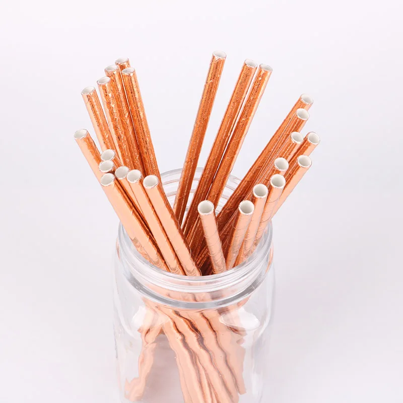 25 шт. розовое золото чистая фольга дизайн бумага для вечеринок питья соломинки