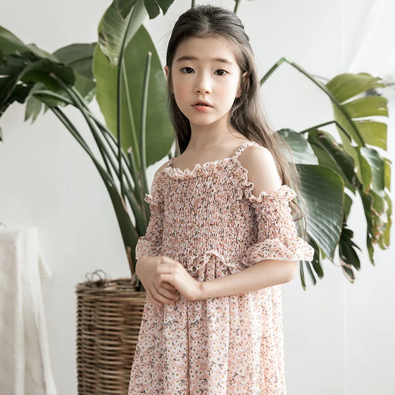 Summer 2021 Floral Maxi Long Dress Teen Girl Mother Daughter Clothes Big Girls Dresses Pink Green Beach Holiday Clothing | Детская