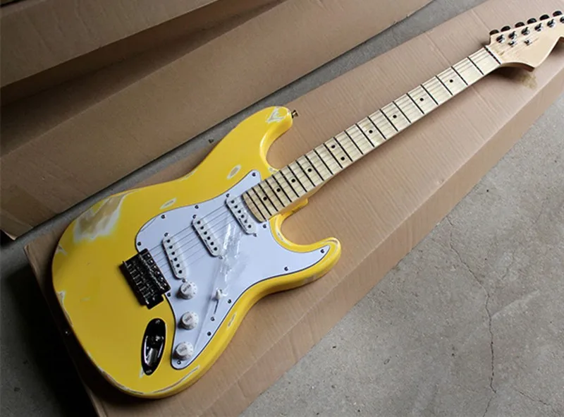 

Factory Wholesale Scalloped Maple Neck Retro Electric Guitar with White Pickguard,Chrome Hardwares,Offer Cutmomized