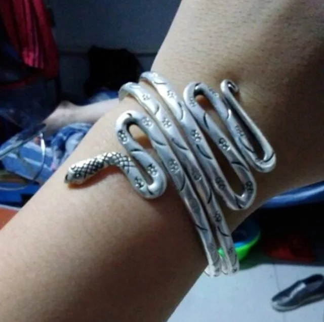 Chinese 100/% handmade Miao jewelry hand silver bracelet arm ring plate snake | Украшения и аксессуары