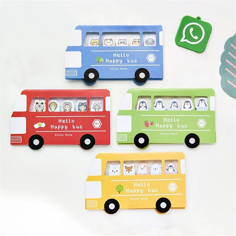 Creative Kawaii Bus Memo Pad Sticky Notes Cute Diary Decoration Planner Stickers Notepad Office School Stationary Supplies 01930