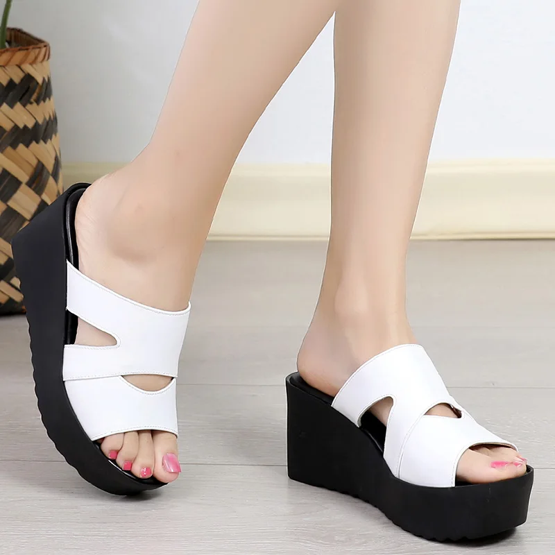 New Elegant Summer Leather Slippers Women Casual Sandals Comfortable Non-slip Platform Shoes Woman Wedge | Обувь