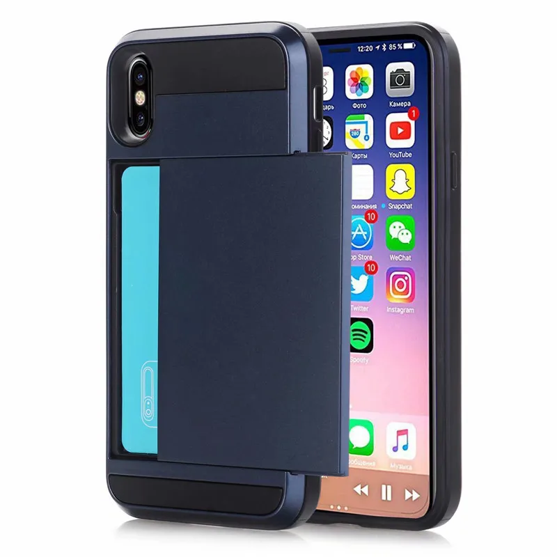 For iPhone X XR XS MAX 4 4S 5 5S SE 6 6S 7 8 Plus Cases Luxury Hybrid TPU Plastic Tough Card Storage Armor Cover Back Protect | Мобильные