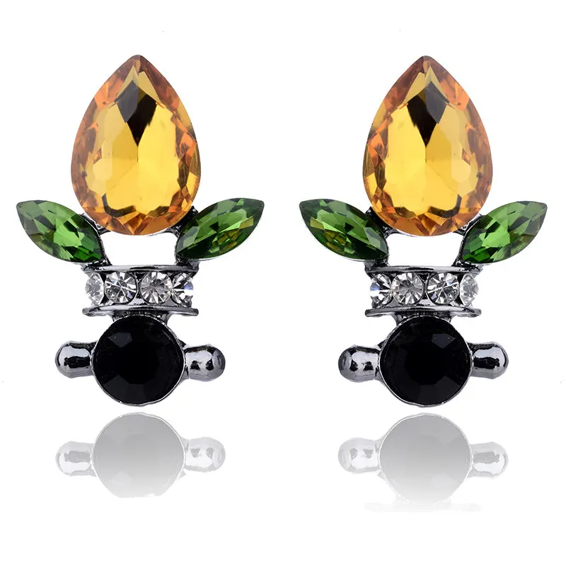 LUBOV New Fashion Water Stud Earrings Fire Flame Design Trendy Gold Color Glass Piercing For Women Girls Gift Jewelry | Украшения и