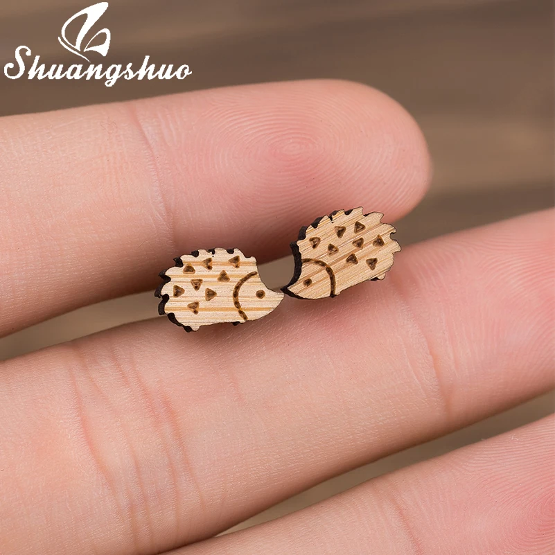 Shuangshuo женские серьги с ежиком деревянные животными аксессуары трендовые