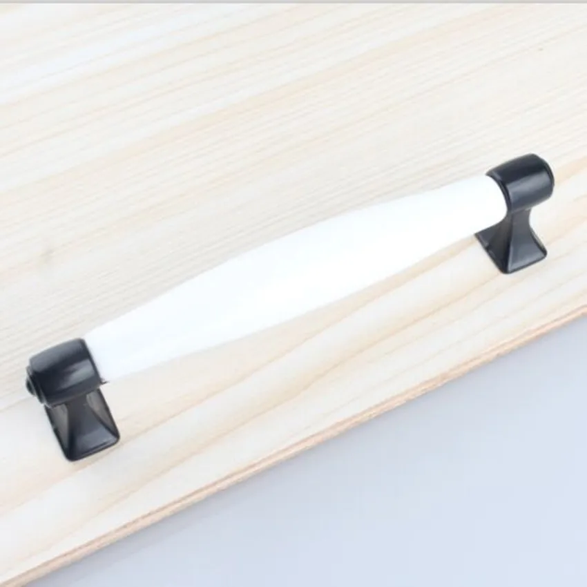 

Free shipping Simple black furniture handle white ceramic kitchen cabinet drawer pull 5"black dresser wardrobe door handles128mm