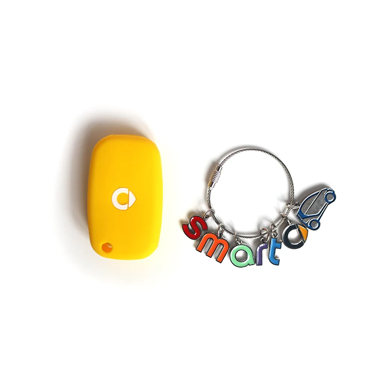 Yellow-smart Car Key Bag Silicone protection Case For New Smart 453 Fortwo Forfour Keychain Button Key Remote Cover Styling Accessories - Название цвета: Yellow-smart